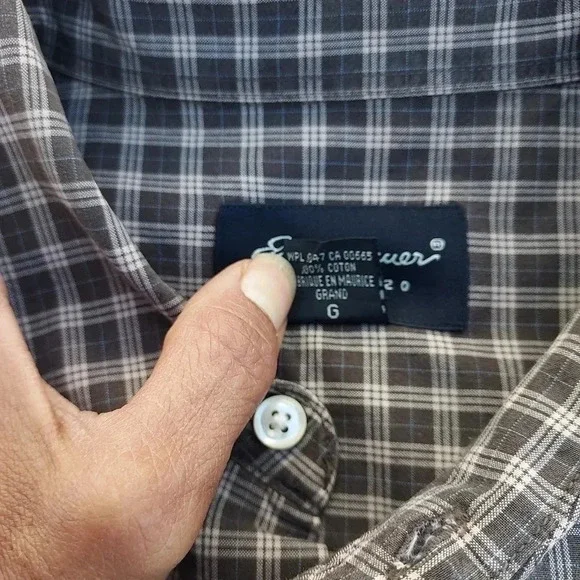 Eddie Bauer Men's Brown Plaid 100% Cotton Long Sleeve Shirt Sz Large - Picture 10 of 10